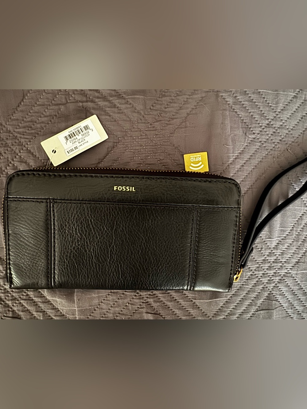 Fossil Black Leather Wristlet Wallet